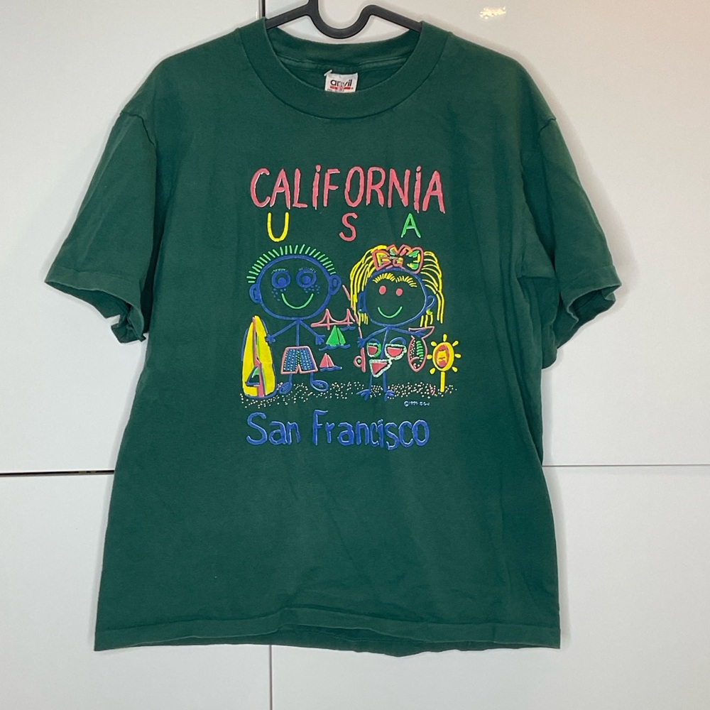 Vintage single stitch Green Tee the shirt with California USA Graphic